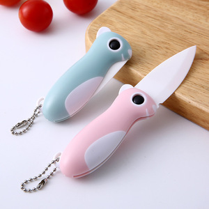 Folding Ceramic Fruit Knife 6.5 Cm Blade Portable Peeler For Kitchen Use With Chain Handle Green Pink Blue Colors - Product Image 2