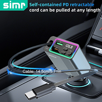 Simr 5 en 1 Bluetooth voiture lecteur MP3 transmetteur FM PD30W QC3.0 alliage de lumière ambiante chargeur de voiture rétractable Simr BRC01