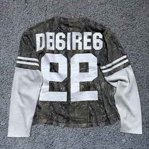 OEM y ODM Camo Jersey Oversized Fit camiseta serigrafiada doble capa larga Waffle mangas térmicas Top Camiseta de algodón para hombres