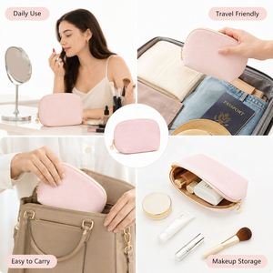 Pochette cosmétique de luxe en cuir végétalien, trousse de maquillage portable, étui de toilette de voyage à marque privée, OEM - Product Image 4