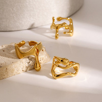 Bague ouverte ajustable en acier inoxydable Gaovo pour femmes, motif abstrait entrelacé, étanche, hypoallergénique, bijoux géométriques tendance