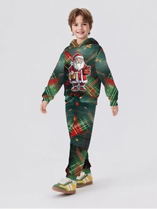 Ensemble deux pièces <span class=keywords><strong>sweat</strong></span> à capuche et pantalon pour garçons 2025, motif imprimé style Noël - Product Image 4