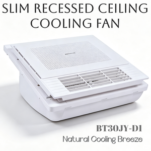 NEDFON BT30JY‑D1 Ventilateur de plafond encastré ultra-mince 98 mm 300x300 pour cuisine, télécommande, faible bruit 45 dB - Product Image 1