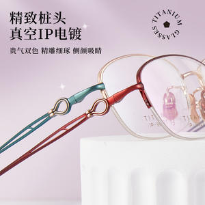 Lunettes de vue demi-cerclées ovales pour femmes en titane 9021, légères, en titane pur, avec verres en résine - Product Image 2