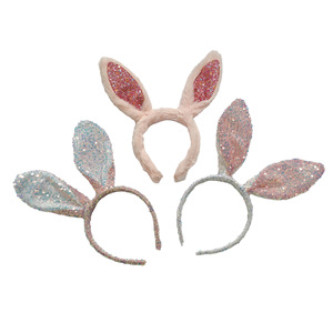 Diadema de Orejas de Conejo con Lentejuelas Hecha <span class=keywords><strong>a</strong></span> Mano, Duradera y de Alta Calidad, Estilo Femenino, Lindo y Dulce, para Fiestas de Pascua, para Mujeres - Product Image 1