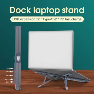 Dudukan Laptop portabel, dudukan Laptop USB paduan Aluminium dengan sudut tinggi dapat disesuaikan