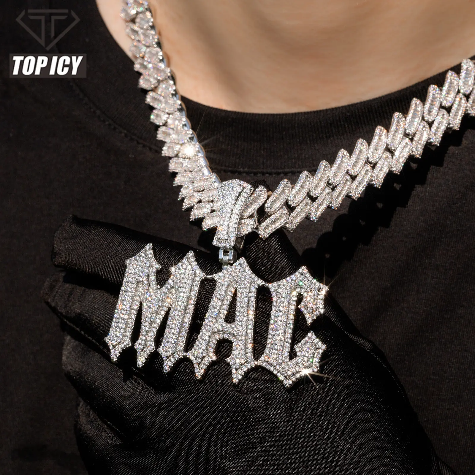 Top Icy Hip Hop Retro Style Custom Necklace Personalized Name Double Layer CZ Bling Name Pendant Chain for Men