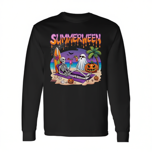 Summerween Skeleton Ghost Beach Spooky Halloween T-shirt à manches longues - Product Image 2