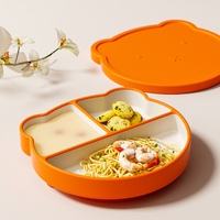 Bols en silicone personnalisés sans BPA en forme de dessin animé avec couvercle, vente en gros, assiette d'alimentation pour bébé et enfant de qualité alimentaire avec ventouse