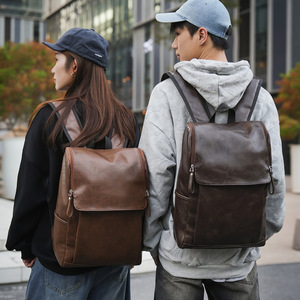 Korean Style PU Leather Backpack 15 Inches <b>Computer</b> <b>Bag</b> For Men Women Student Casual Travel Everyday Use Solid Color - Product Image 2