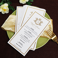 Achat en gros de cartes bon marché cartes de menu bronzantes élégantes avancées plusieurs couleurs estampage en or avec logo personnalisé taille pour mariage