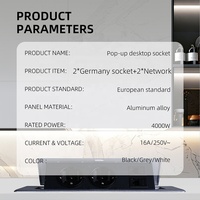 Prise de bureau plate standard UE, double prise allemande escamotable avec double port LAN et prises d'extension escamotables