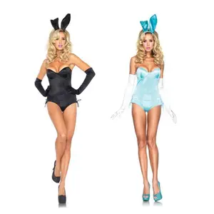 嘉年华Cosplay蓝色黑色性感女性兔子色情服装俱乐部复活节性感成人兔子连身衣