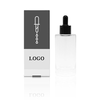 Flacon compte-gouttes en verre transparent à épaule plate rond, 30ml, 50ml, 100ml, pour huile capillaire et sérum cosmétique, avec logo personnalisé