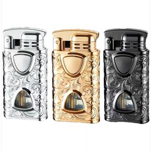 Briquet torche à double <span class=keywords><strong>flamme</strong></span> gaufré à commande vocale, corps métallique à <span class=keywords><strong>flamme</strong></span> douce avec fenêtre de niveau de gaz visible, cadeau d'affaires idéal pour hommes - Product Image 5