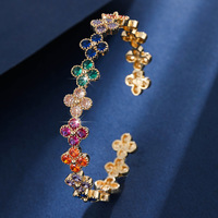 Bracelet ouvert en zircon Resoul Van Cleef, zircon cubique, trèfle à quatre feuilles, bracelet ouvrable, bijoux de luxe pour femmes
