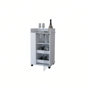Carrito de bar blanco con puerta de vidrio y estantes para muebles de bar en el hogar - Product Image 1