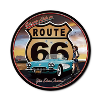 Juego de Letreros Metálicos Redondos Vintage Retro de Carretera, Decoración de Pared con Autos Clásicos para Cuarto de Hombre o Garaje