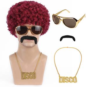 Ensemble de fête disco <span class=keywords><strong>hippie</strong></span> vintage pour Halloween et carnaval, thème <span class=keywords><strong>hippie</strong></span>, comprenant une <span class=keywords><strong>perruque</strong></span> afro, des lunettes de luxe et une barbe - Product Image 4