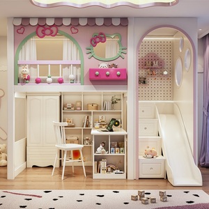 JS Nuovo Design Letto a Castello a Forma di Gatto per Bambine con Scala, Armadio, Scivolo e Arco, Arredamento per Camera da Letto Principessa - Product Image 3