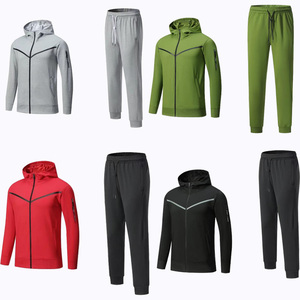 Logotipo personalizado Esporte Desgaste Poliéster Tech Fleece Full Zip Tricô Hoodie Jogger Two Piece Jogging Tricô Set Homens Suor Ternos - Product Image 2