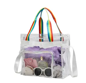 Stylish Large Capacity Transparent Plastic PVC Shoulder Bag See Through TPU Swimming Wash Beach Clear Bags Women Handbags