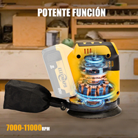 Lijadora Orbital Aleatoria de 5 Pulgadas, 380W, 12800 OPM, 6 Velocidades, Baterías de 28.0Ah y 20V, 20 Bolsas Recolectoras de Polvo, Sujeción por Abrazadera para Trabajos en Madera