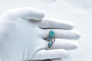 Handmade Turquoise Sterling Silver <b>Adjustable</b> <b>Ring</b> Natural Gemstone Jewelry for Women Wholesale - Product Image 5