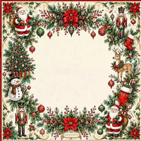 Tapis de jeu de mahjong de Noël vintage antidérapant avec motif de Père Noël, Casse-Noisette et Renne sur fond crème