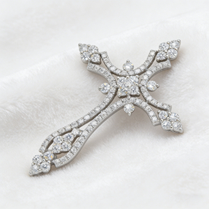 CUSTOM SILVER 10K/14K/18K GOLD PLATED LAB GROWN CVD DIAMOND CLASSIC ENGAGEMENT GIFT SWEATER <b>CHAIN</b> NECKLACE <b>CROSS</b> PENDANT - Product Image 2