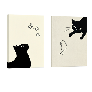 Ensemble de 2 <span class=keywords><strong>tableaux</strong></span> encadrés sur toile Cat Chick & Bird, impression numérique moderne, décoration murale pour la maison, prêt à accrocher - Product Image 1