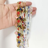 Perles de taille africaines pour femmes, chaîne de ventre colorée en perles de rocaille avec breloque trèfle, bijoux de corps pour bikini d'été, accessoires de plage sexy