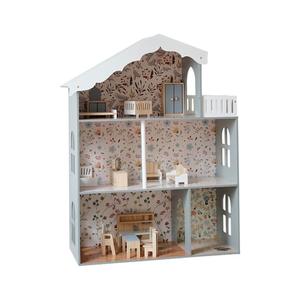 บ้านตุ๊กตาไม้สไตล์นอร์ดิกสามชั้น พร้อมไฟจำลอง ชุดของเล่นเจ้าหญิงสำหรับเด็ก บ้านของเล่นสมมติ - Product Image 5