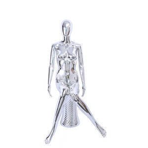 Nhựa Toàn Thân Mạ Điện Bạc Bóng Phụ Nữ Mannequin Ngồi Giả Để Hiển Thị - Product Image 3