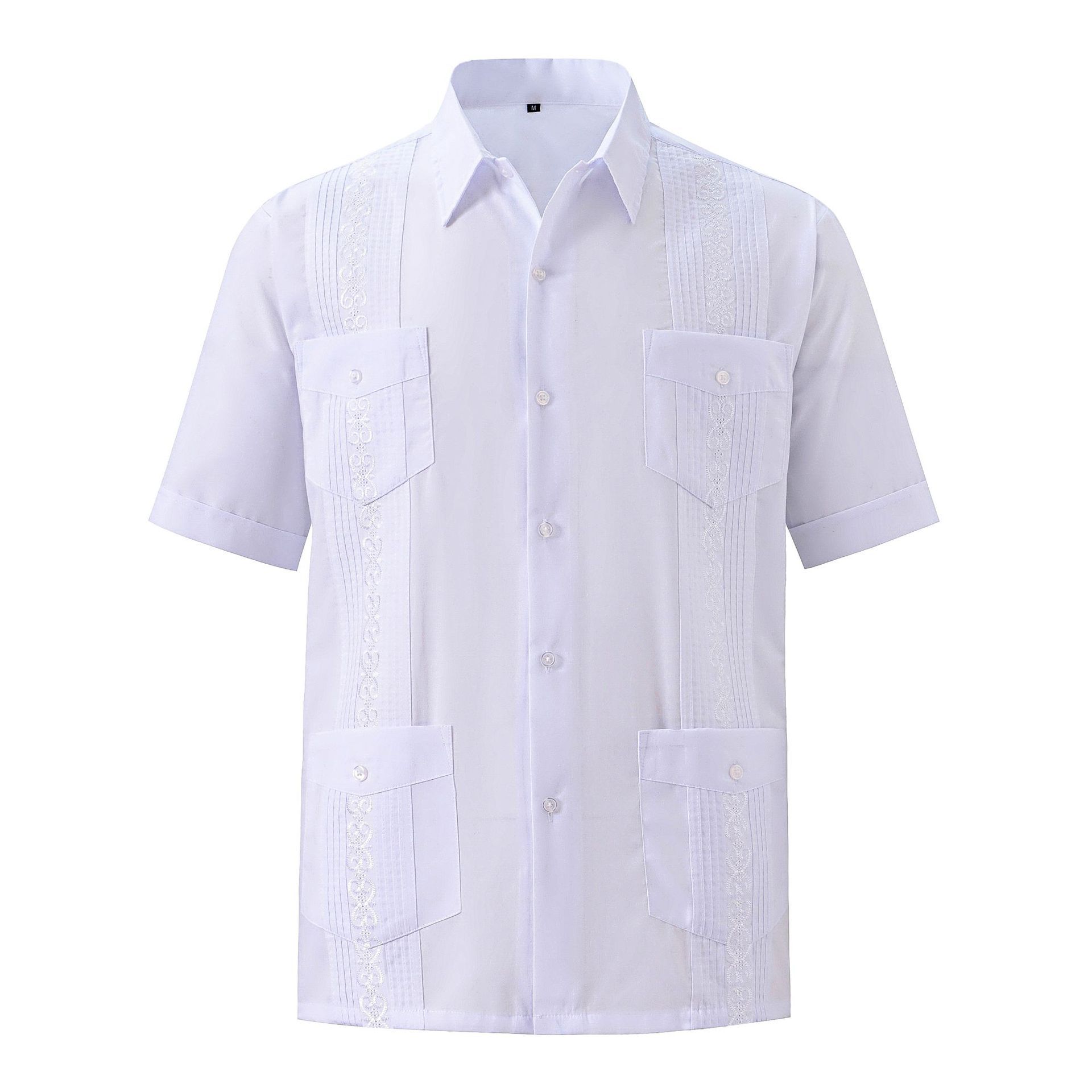 Muangan Camisas de guayabera cubana para hombre, estilo vintage, casual, elegante, con botones, cuello de banda, Caqui-b Muangan Camisas de guayabera cubana para hombre, estilo vintage, casual, elegante, con botones, cuello de banda, Caqui-b