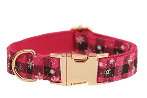 Nueva moda botón acolchado Rosa rojo Plaid copo de nieve Navidad británico mascota <span class=keywords><strong>Collar</strong></span> perro Correa conjunto transfronterizo de una pieza generación - Product Image 6