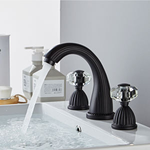 Robinet de salle de bain fendu en cristal doré à 3 trous en cuivre pour lavabo <span class=keywords><strong>sous</strong></span> le comptoir, robinet d'<span class=keywords><strong>eau</strong></span> froide et <span class=keywords><strong>chaude</strong></span> CF96 - Product Image 5