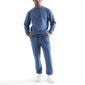 <b>Men</b> Hooded Tracksuit Solid Blue 100% Cotton Breathable Full Length Sweatshirt and <b>Pants</b> with Side Pockets Casual Winter Wear - Product Image 1
