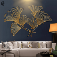 Sculpture d'art personnalisée en acier inoxydable à courbes ondulées, sculpture de feuille de Ginkgo, décoration murale