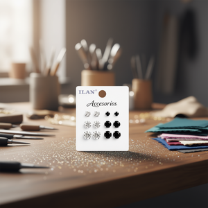 Pendientes de botón Ilan de 5 mm, 6 mm, 8 mm, con cristales de imitación negros y blancos, parte trasera plana, sin níquel, 12 facetas - Product Image 2