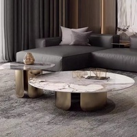 Ensemble de tables basses rondes à deux niveaux en acier inoxydable doré Pandora Rock Slate pour salon, maison ou hôtel