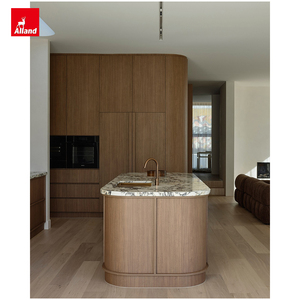 Alland ตู้เกาะทรงกลมทำจากหินหินอ่อนขอบโค้งวอลนัทสีดำเข้ม - Product Image 5