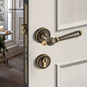 <strong>French</strong> Brushed Bronze Patina Process FBS Solid Brass Door Handle Vintage Door Handle Set with Dummy <strong>Lock</strong> for Double Doors OEM - Product Image 3