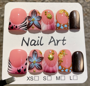 TSZS - <span class=keywords><strong>Uñas</strong></span> Postizas Acrílicas Reutilizables con Diseño de Flores 3D de <span class=keywords><strong>Verano</strong></span>, Estilo Dulce y Moderno, Forma de Pico de Pato, para Mujer - Product Image 4