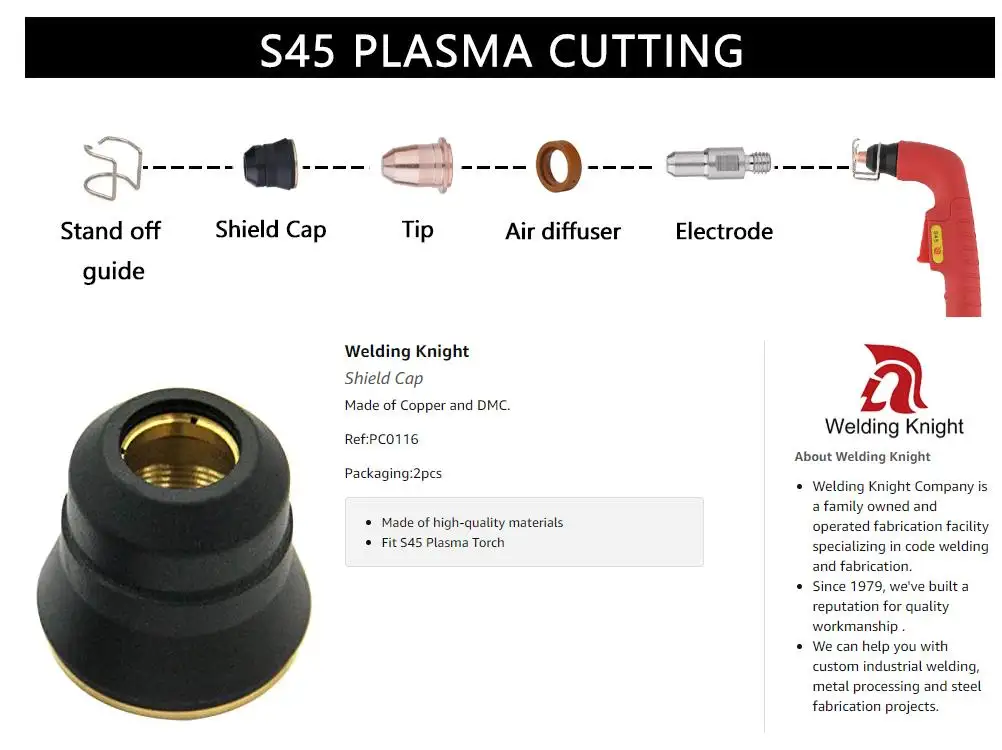 ראש לפיד חיתוך כף יד S45/גוף פלזמה מקורר אוויר בתדר נמוך/אביזרים לפיד חיתוך פלזמה S45