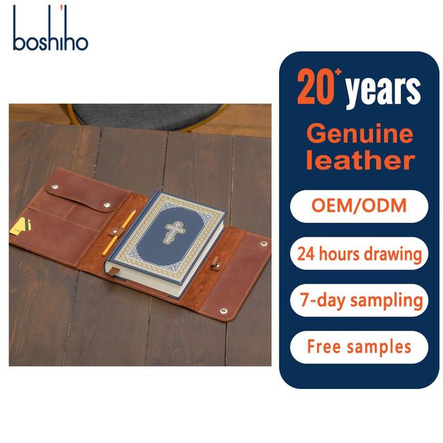 Boshiho Simple Christian Gifts Durable Portable Daily Use Bible Storage Case Crazy Horse Zippered Pocket Handle Leather Cover