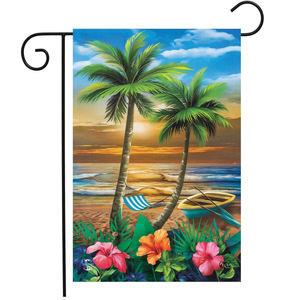 Prix direct usine personnaliser 18 "L X 12.5" W Polyester palmiers tropicaux nautiques coucher de soleil dans le drapeau de jardin de paradis - Product Image 1