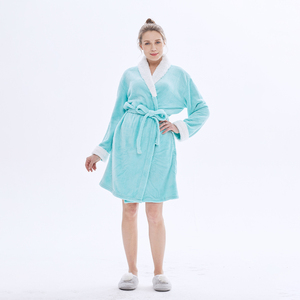 Luxury Ladies' Hooded Bathrobe Factory's Winter Longwear Adult Nightwear Solid Pattern Knee Length Drawstring