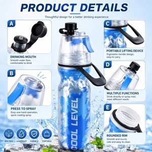 Botella de Agua Deportiva Multifuncional para Ciclismo, Mantiene la Bebida Fría, 500 ml, Plástico PE, Doble Pared, con Pulverizador de Niebla, Tapa a Presión y Asa - Product Image 5