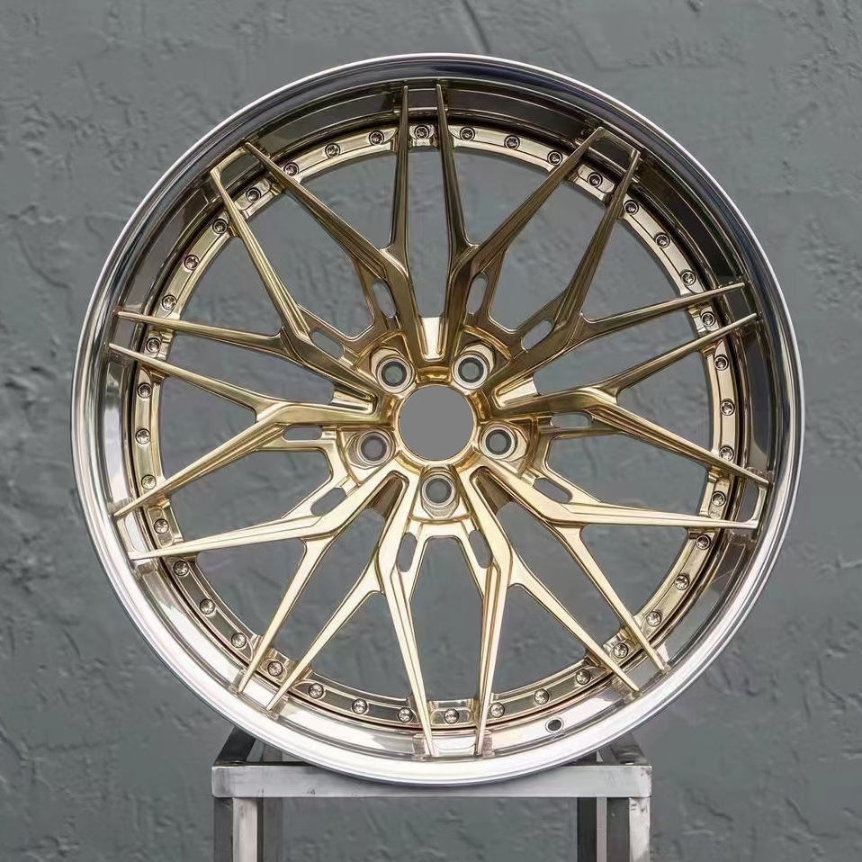 Metal Rims Around Barrell Passenger Car Wheel Barrel Polishing and Center Gold Custom Deep Dish ...